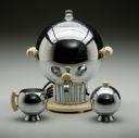 Image of "Coronet" Coffee Urn, Model 17088; sugar bowl with lid and creamer in the "Kent" pattern